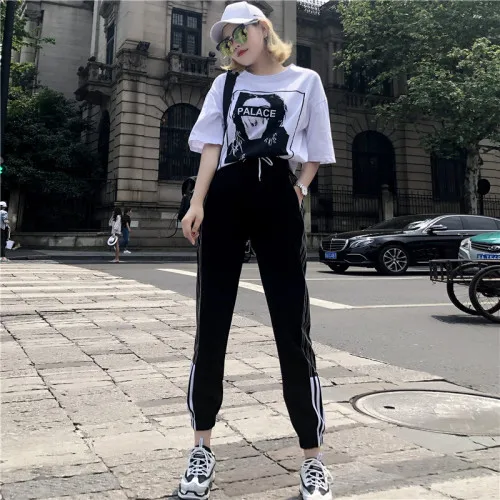 

Fashion Two Piece Set Cartoon Loose Letter Women Sets Clothes Tracksuit Women Twinset Summer Tracksuits Korean 2019 Stripe