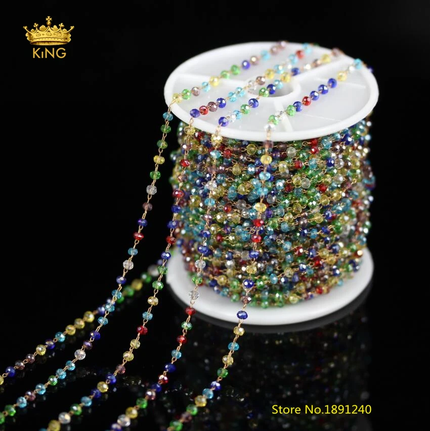 5Meters 2x3mm Colourful Glass Chains Jewelry Bulk,Faceted Rondellle