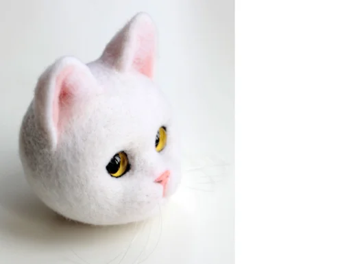 Шерсть Войлочная белая кошка складные Уши кошка Войлочная игрушка для валяния шерстяные украшения ручной работы сделай сам животное подарок