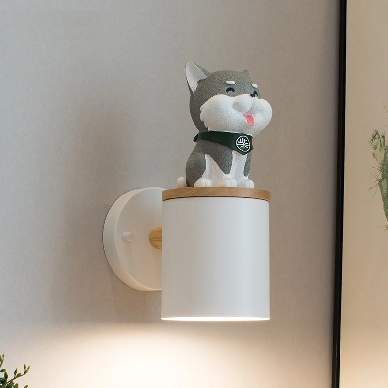 Творческий собака Wanglamp светодиодный настенные светильники гладить современные деревянные настенные лампы для спальни лестницы Смола
