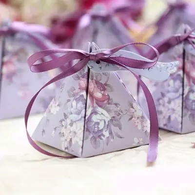 Дизайн элегантные подарочные коробки, бумажные подарочные пакеты для конфет для гостей свадебной вечеринки, треугольная конусная коробка