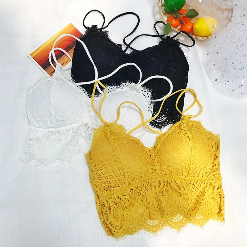 

Deep V Lace Bralette Padded Bras For Women Fashion Wireless Bra 3 Colors Summer Tank Crop Top Girls Backless Lingerie Free Size