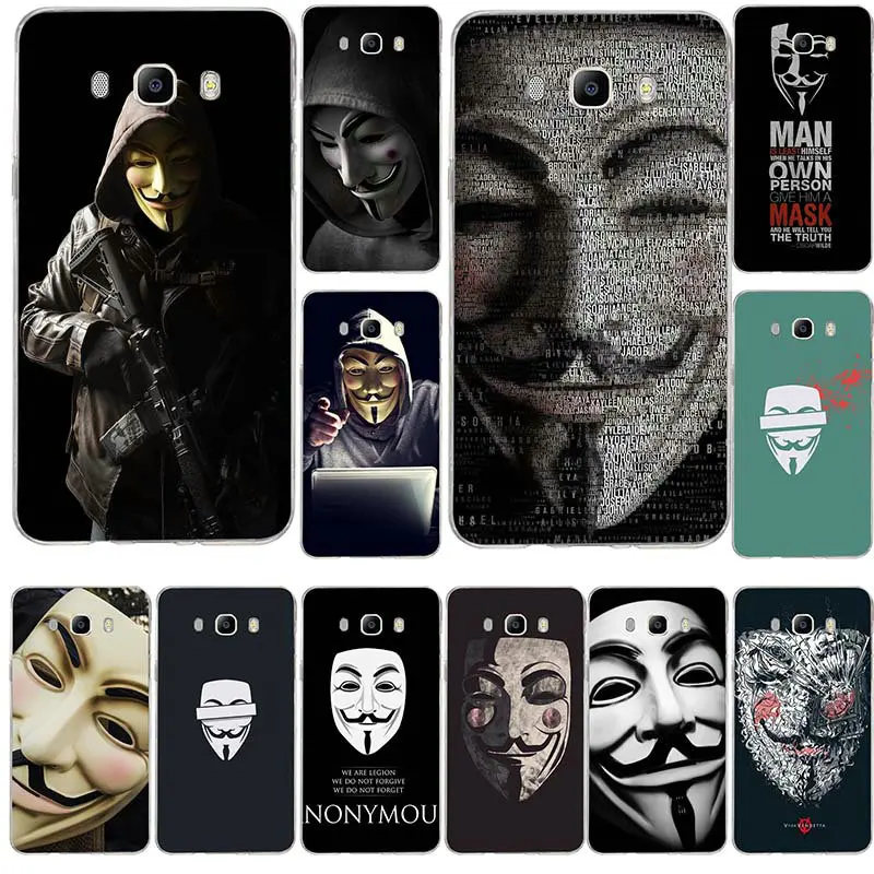 

V For Vendetta Mask Soft TPU Silicone Transparent Mobile Phone Cases For Samsung Galaxy J1 J2 J3 J5 J7 A3 A5 A7 2016 2017 Bags