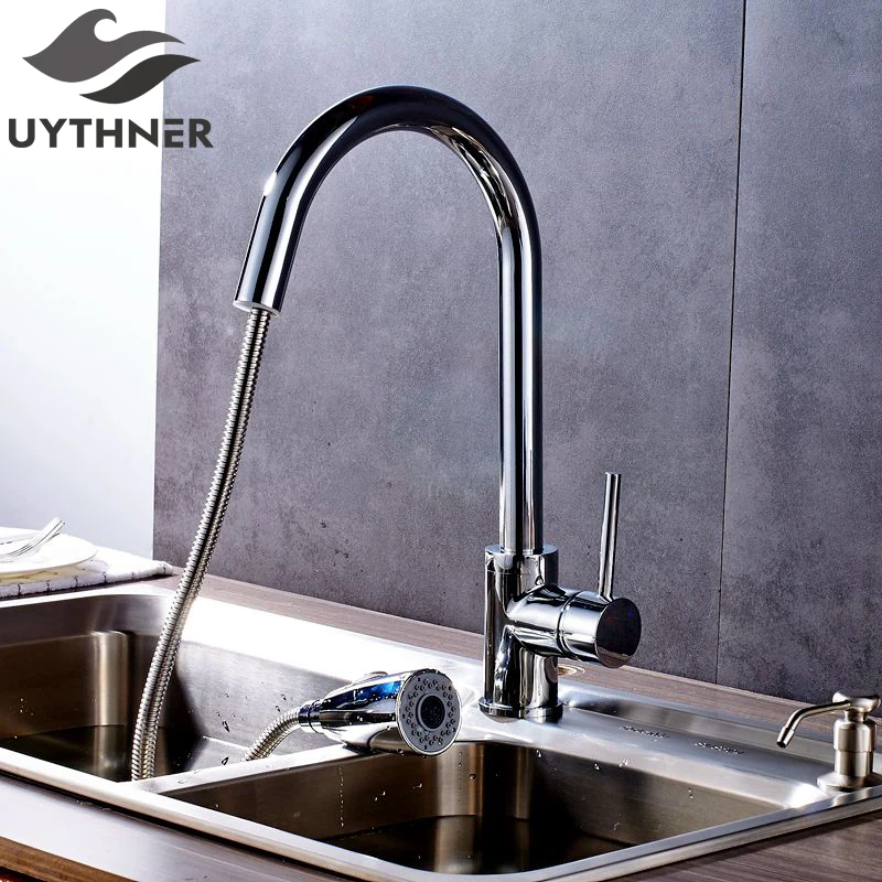 Uythner Luxury Pull Out Chrome Kitchen Faucet Mixer Tap with Gravity Ball Factory Direct Sale