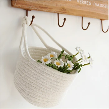 

Household Items Cotton Woven Durable Finishing Basket Nordic Small Hanging Basket Cotton Rope Storage Box