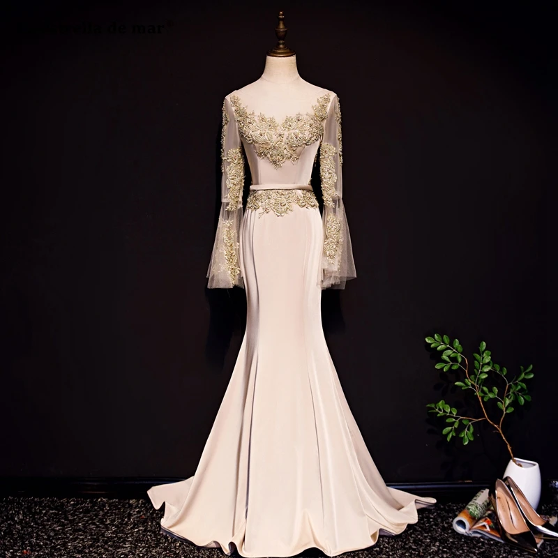 Robe demoiselle d'honneur2019 Новый кружево с длинным рукавом Сексуальная Русалка Шампанское платье подружки невесты Длинные vestido boda mujer invitada luxu