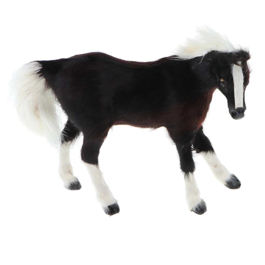 Simulation Faux Fur Horse/ Cat Model Kids Educational Toy Handicraft Collection Home Ornament