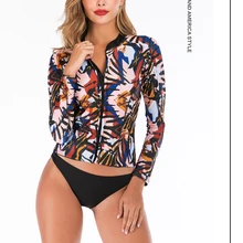 Купальник для женщин дизайн из двух частей с длинным рукавом полосатая блузка Защита от солнца костюм для дайвинга тело молния купальники+ трусы бикини