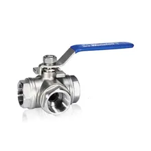 DN25 " 3 Way Женский BSP 304 SS Нержавеющая сталь Тип T или L Порты и разъёмы Mountin Pad шаровой клапан Винил ручка WOG1000