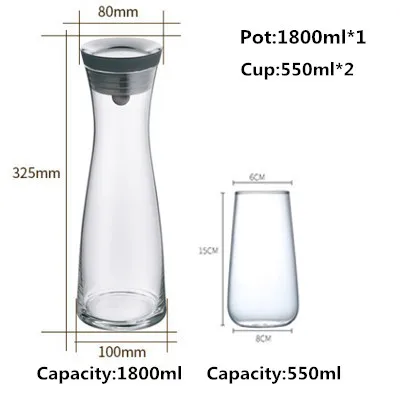 780ml1200ml1800mlбольшая емкость, толстые стеклянные кастрюли для холодной воды, жаропрочные взрывозащищенные соки, кувшин для воды, чайники - Цвет: v  1800ml