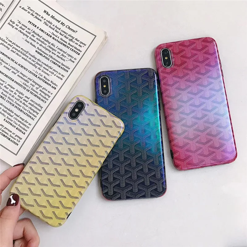 

Fashion Luxury Y pattern Brand Case For iPhone X XS Max XR blue ray Goya soft IMD Phone Cases For iPhone 8 7 6 6s Plus Cover