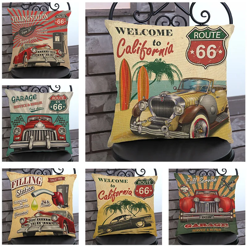 

No Filling 45x45cm Vintage Car Decorative Sofa Chair Linen Cotton Cushion Cover Throw Home Pillow Cover