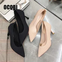 Осенне-весенние хлопковые сапоги, модные эластичные сексуальные туфли для вечеринок, черные открытые женские туфли с острым носком на высоком каблуке, обувь для зрелых женщин, размер 39