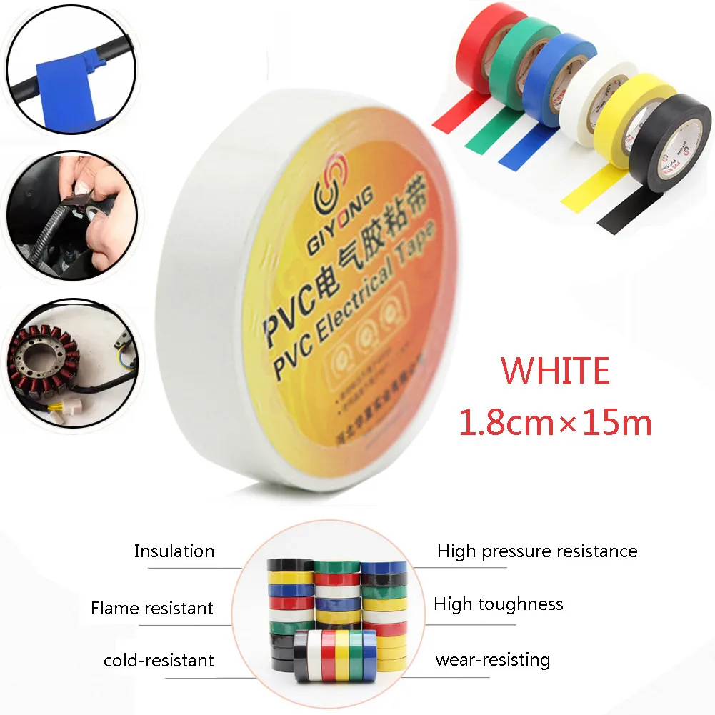 Waterproof 10Pcs 15m 18x0.13mm 600V Electrical Tape Flame Retardant PVC