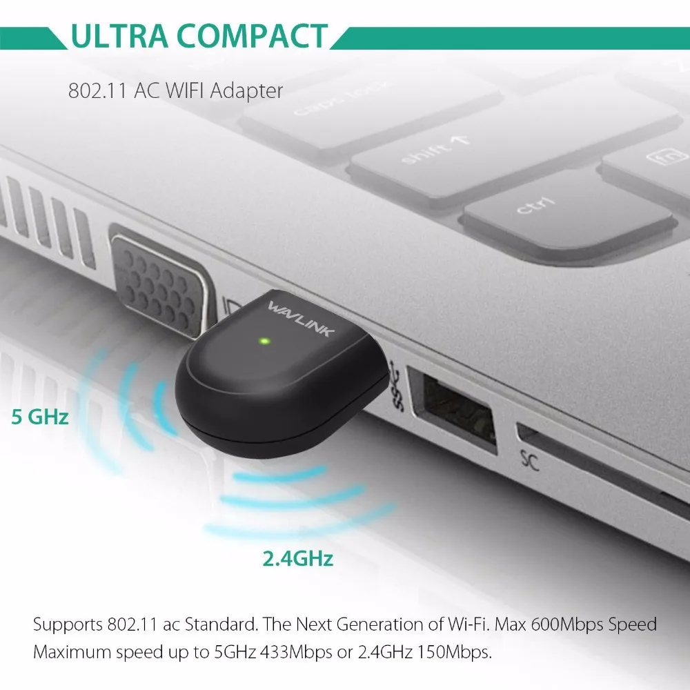 Wavlink USB2.0 AC600 USB wifi адаптер Wi-Fi адаптер Dual Band 2,4G/5G USB Беспроводной локальной сети картоприемник для ноутбук ПК настольный компьютер