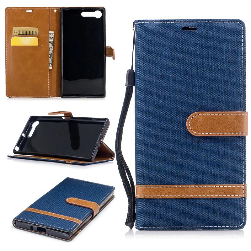 

Wholesale Cowboy Jean&PU Leather Cases for Sony Xperia X1 Kickstand Flip Mobile Phone Cases with Wallet Card Holders&Lanyard