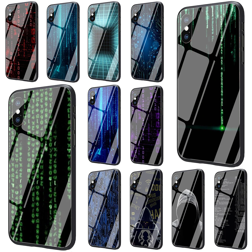 

Fashion Matrix Code Tempered Glass Phone Cover Case for iphone 5 5S 6 6S Plus 7 8 Plus X XS XR 11 Pro Max