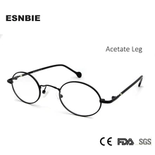 ESNBIE Высокое качество Мужские маленькие круглые металлические оправы для очков ацетат Ноги 43 мм винтажные черные круглые очки женские прозрачные линзы
