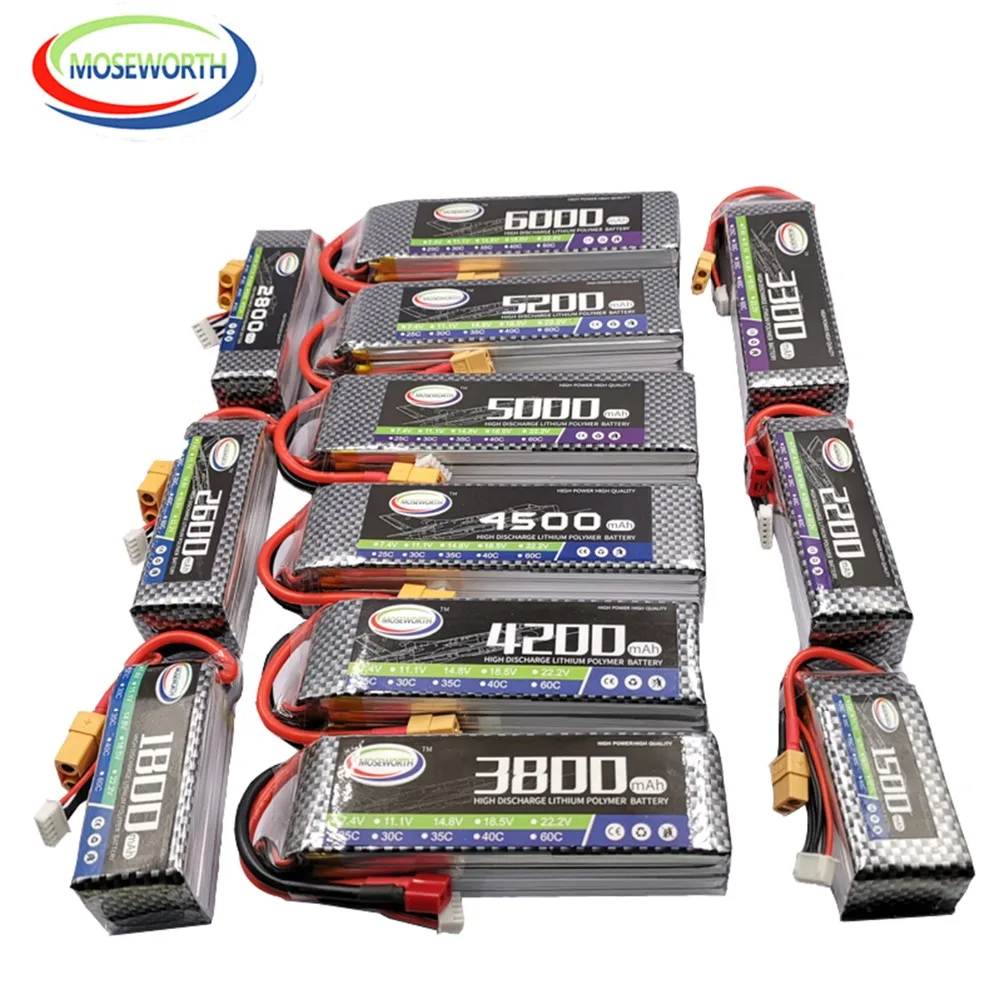 4S 14,8 V RC автомобиль LiPo Батарея 1300 1800 2200 2600 3300 4500 6000 мА/ч, 30C 40C60C для радиоуправляемый самолет, Квадрокоптер вертолет батареи LiPo 4S