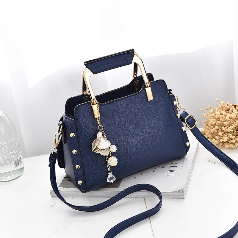 Новая женская модная сумка с металлическими ручками,, Женская сумочка, сумка через плечо - Цвет: Синий
