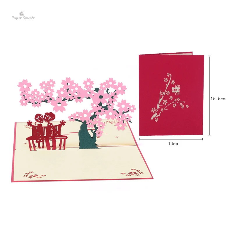 3D всплывающие открытки на день рождения пригласительные вишневые Цветы Подарочная открытка с конвертом на День Благодарения лазерная резка Рождество пустые поздравительные открытки - Цвет: 2027