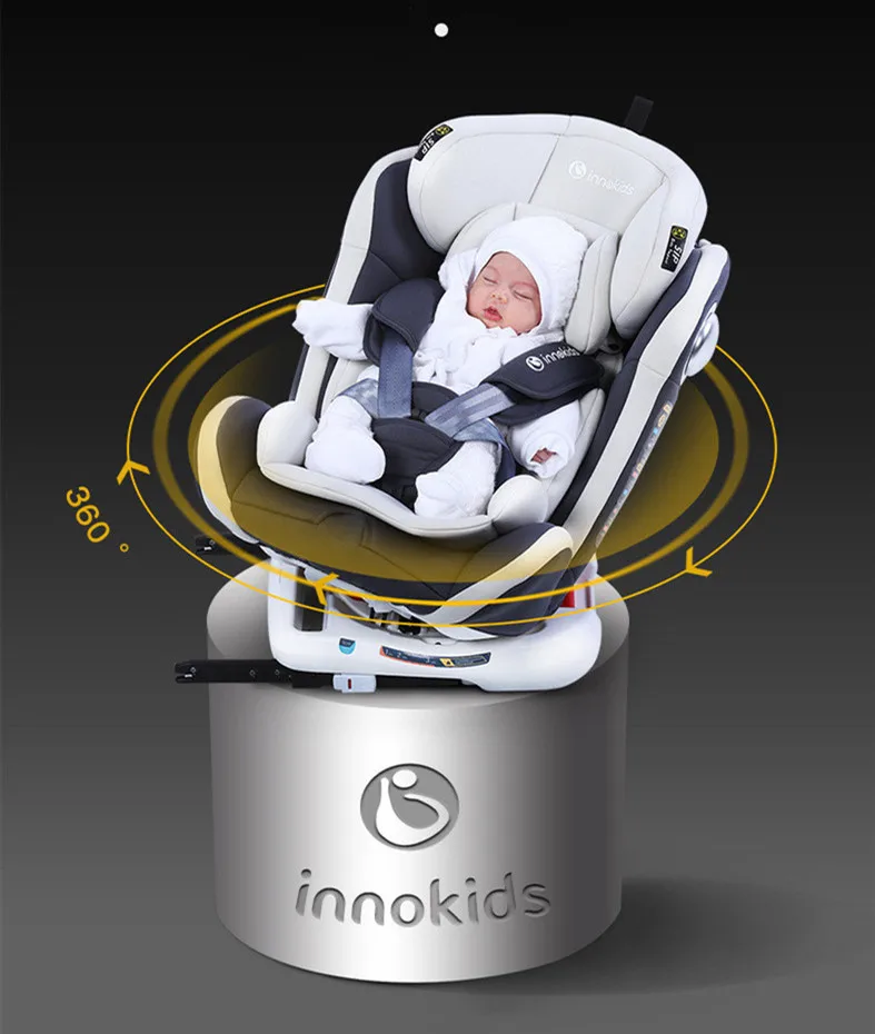 YC05S  Innokids Child Safety Seat 360 Degree Rotating Car with 0-12 Years Old Baby Can Sit and Lay Isofix Latch  grey