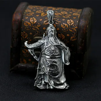 

S925 pure silver jewelry wholesale to restore ancient ways the duke guan hollow out man pendant