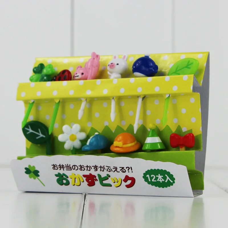 

New 12PCS/Lot 3-5cm Hello Kitty Food Fruit Fork Picks Colorful PVC Action Figure Free Shipping
