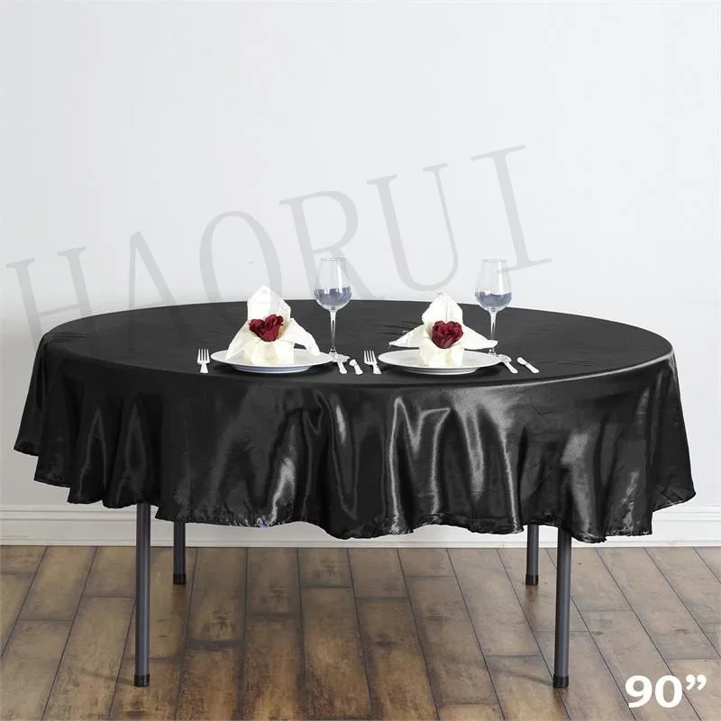 10pcs Customized 90'' Black Round Dining Table Cloths Satin Tablecloths