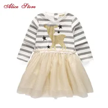 Alice/платье принцессы с длинными рукавами для маленьких девочек черные детские платья с принтом оленя и блестками вечерние Детские платья в полоску на свадьбу