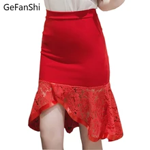 S-5XL женские офисные юбки, модные, тонкие, сексуальные, высокая талия, облегающая юбка-карандаш, пакет, бедра, Русалка, кружева, милые женские юбки, черный цвет