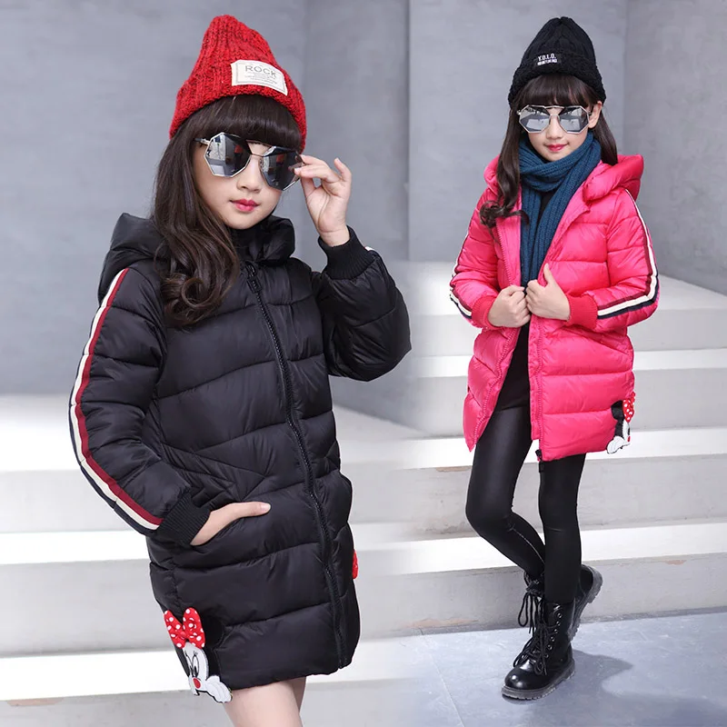 3 10T girls winter jacket cotton padded medium long outerwear coat hooded thicken girl winter coat