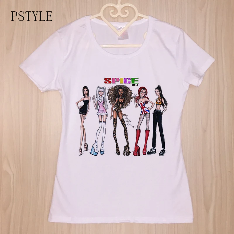

Womens T Shirt Hipster Cool Spice Girl Printing Female Tees Shirts Summer Short Sleeve 90s Design Vintage White Basic Tshirt