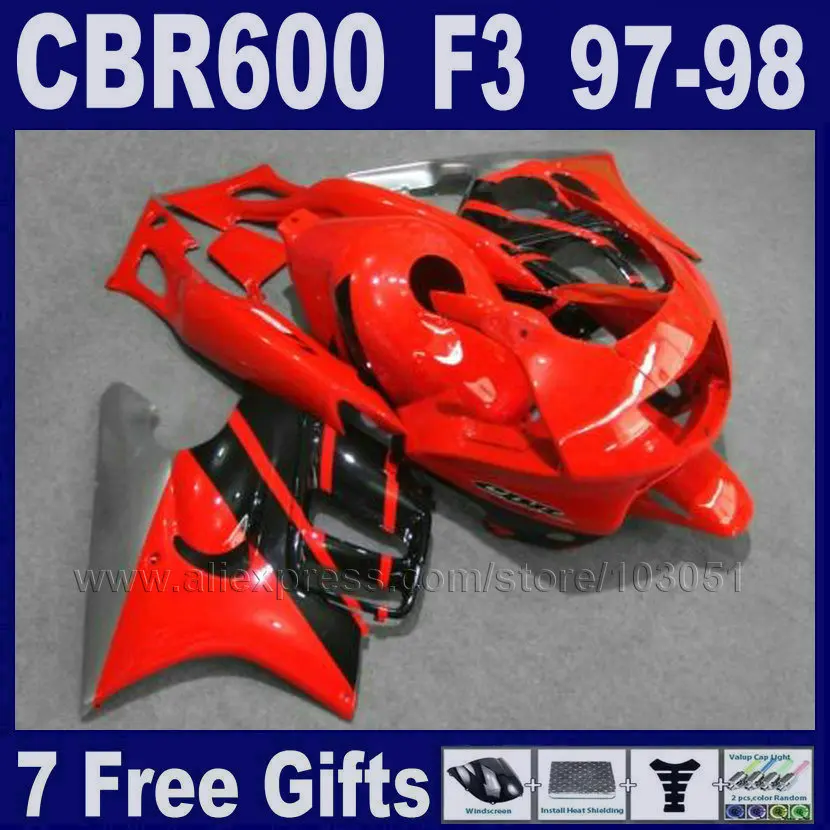 

ABS Motorcycle factory fairings set for Honda 1998 CBR600 F3 1997 CBR 600 F3 97 98 red black bodywork fairing kit+Tank cover