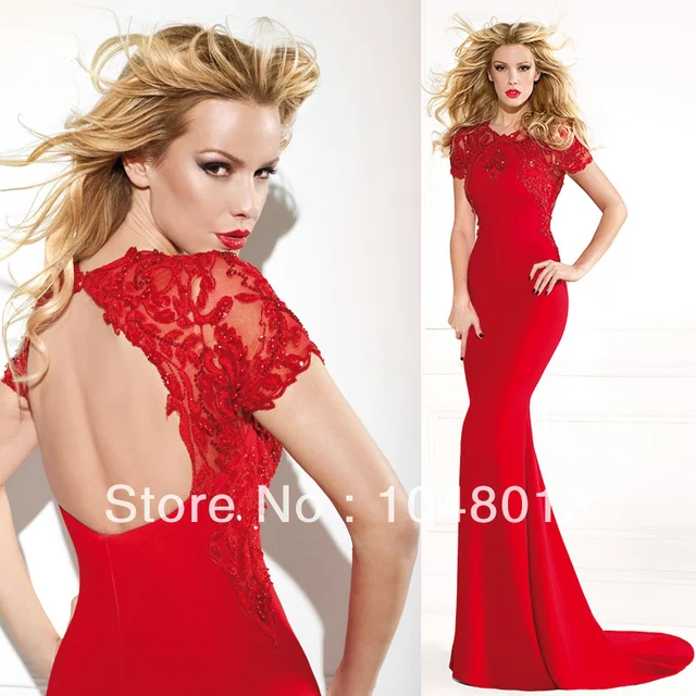 Sexy Open Back Red Prom Dresses 2014