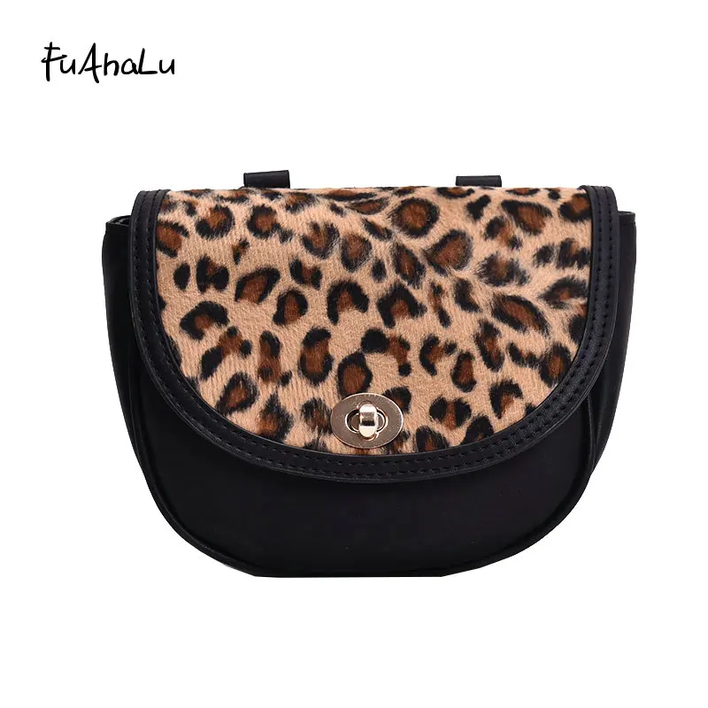

FuAhaLu Women's bag desig retro Vintage leopard print Messenger bag shoulder bag fashion saddle handbag