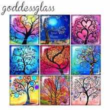Красивое дерево жизни красочные картины дерево 12 мм/20 мм/25 мм/30 мм квадратное фото стекло кабошон демонстрационная плоская задняя часть делая результаты FB0102