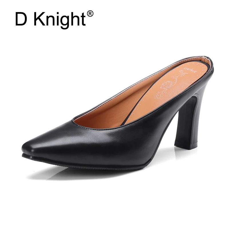

Rubber Office Lady Shoes Half Slippers Female Fashion Stilleto Sandals Sexy High Heel Mules Shoes 2018 New Summer Women's Pumps