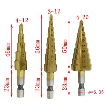 

3-12 4-12 4-20mm Step Cone Drill Bit Hole Cutter Dint Tool Hex Shank Step Drills Bit tool set hex shank Coated Metal Drill Bit