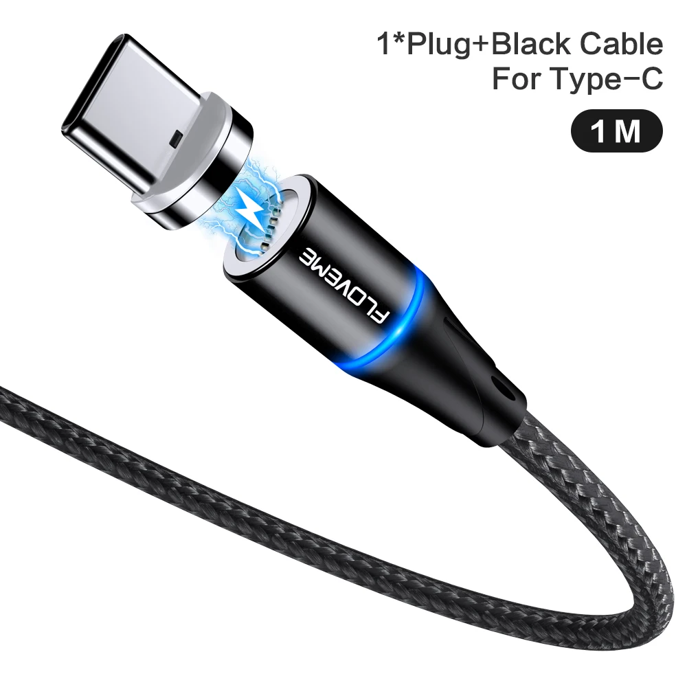 Black Type C Floveme Модернизированный Магнитный кабель USB C для быстрой зарядки 3A для huawei Магнитный кабель type C Магнитный кабель для зарядки iPhone зарядное устройство - Цвет: Black Type C