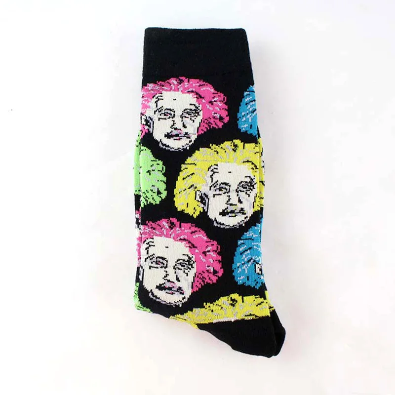 Happy Socks, новинка, мужские носки с рисунками животных, женские винтажные носки с масляной краской, Акула, Мона, Лиза, Короткие забавные хлопковые носки с креативным рисунком - Цвет: Einstein