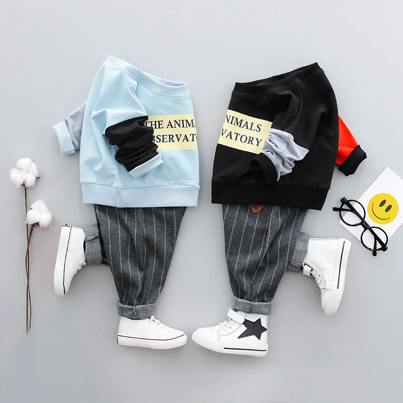 Коллекция года, весенне-осенний свитер+ штаны комплект из двух предметов для мальчиков, Корейская версия, Модный комплект из двух предметов для мальчиков