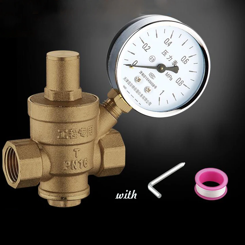 

DN15 Adjustable Brass Water Pressure Reducing Regulator Valve Internal and outer thread PN 1.6 and Pressure Gauge