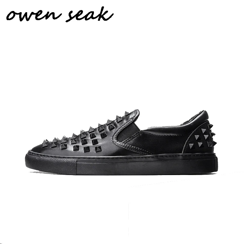 

Owen Seak Men Casual Shoes Luxury Sneakers Trainers Cow Leather Rivet Loafers Adult Male Spring Brand Flats Black White Shoes