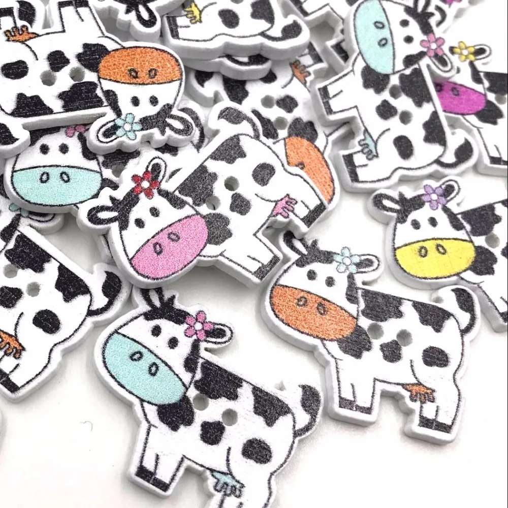 Cartoon Wooden Cows shape buttons 2-holes sewing crafts Scrapbooking 27mm
