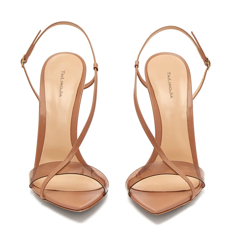 Элегантные открытые туфли на высоком каблуке для Для женщин на высоком каблуке; сандалии на ремнях; женские открытые туфли с острым носком на шпильках; сандалии, летняя обувь