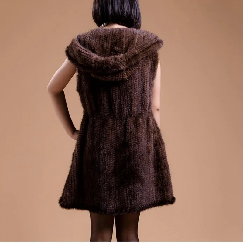 TopFurMall) осень-зима женские истинная природа вязаной норки жилеты с капюшоном Для женщин меховой жилет женский жилет LF5058