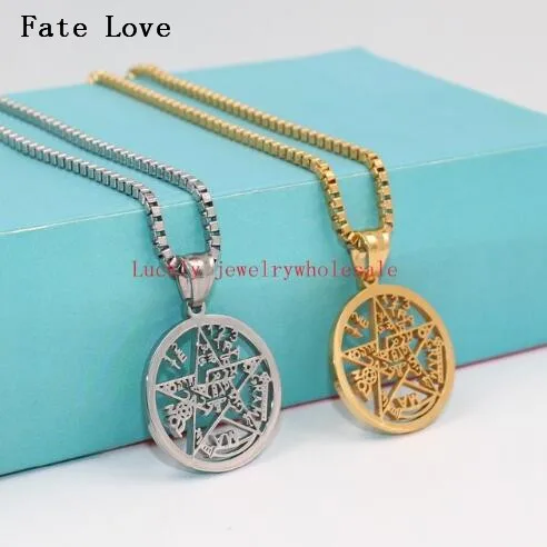 Fate Love women Men New Pentagram Pendant Amulet Gold Stainless Steel Magic Gothic Jewelry with Box Link Chain satanic worship