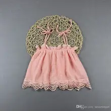 2016 New Baby Girls Cotton Linen Halter Lace Blouse Pink and Black Color Princess Spring Summer Tops