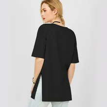 2 Цвет Для женщин летние одноцветные футболки с круглым вырезом короткий рукав сбоку Разделение Повседневное Топ простой уличной элегантный хлопок тройник Mujer Vestidos